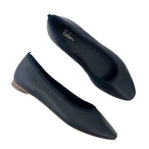 Boden Almond Toe Ballerina flats Navy Blue leather Sz 7 Minimalist Classic Chic